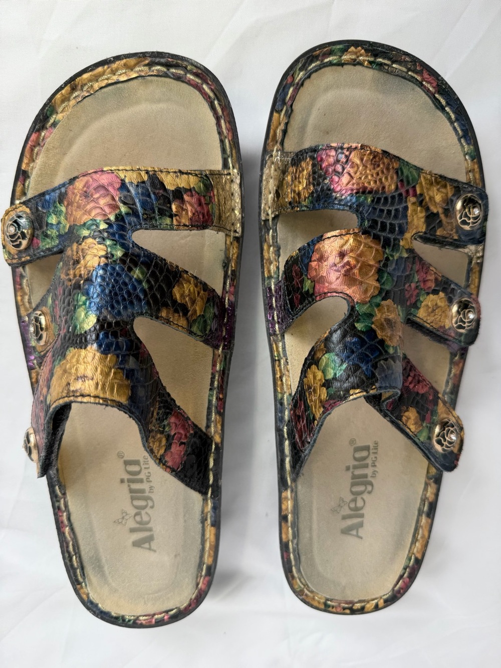 Alegria Venice VEN-531 Floral Metallic Leather Comfort Sandals Women’s 9